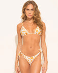 Tie-side bikini bottom from the Arabescos collection with orange and white arabesque print