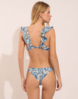 Brazilian bikini bottom from the Oyster collection with blue shell-inspired print