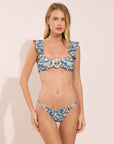 Brazilian bikini bottom from the Oyster collection with blue shell-inspired print
