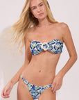 Brazilian bikini bottom from the Oyster collection with blue shell-inspired print