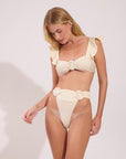 High waist bikini bottom from the Pearl collection in ivory colour