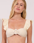 Bikini top from the Pearl collection in ivory colour with front ring detail