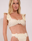 Bikini top from the Pearl collection in ivory colour with front ring detail