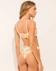 Crop bikini top from the Arabescos collection with orange and white arabesque print