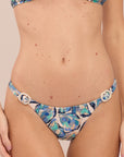 Brazilian bikini bottom from the Oyster collection with blue shell-inspired print