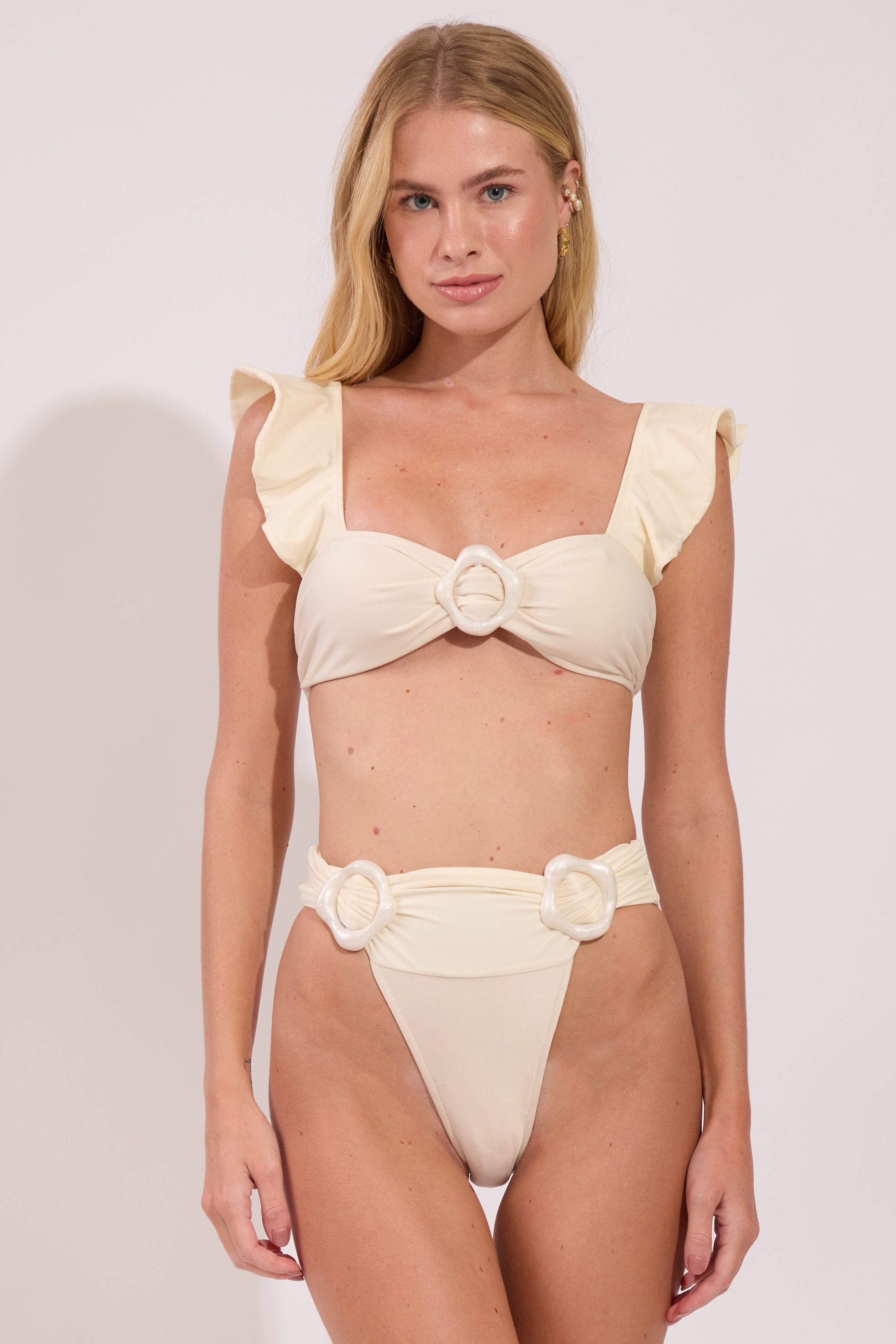 High waist bikini bottom from the Pearl collection in ivory colour
