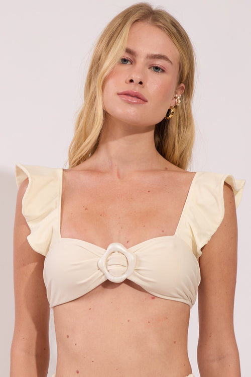 Bikini top from the Pearl collection in ivory colour with front ring detail