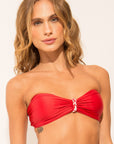 Strapless bikini top from the Marinaio collection in solid red colour